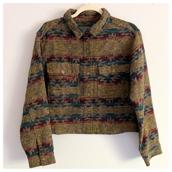 BBJ Los Angeles Geo Western Print Knit Snap Cropped Jacket Sz L - Picture 1 of 5